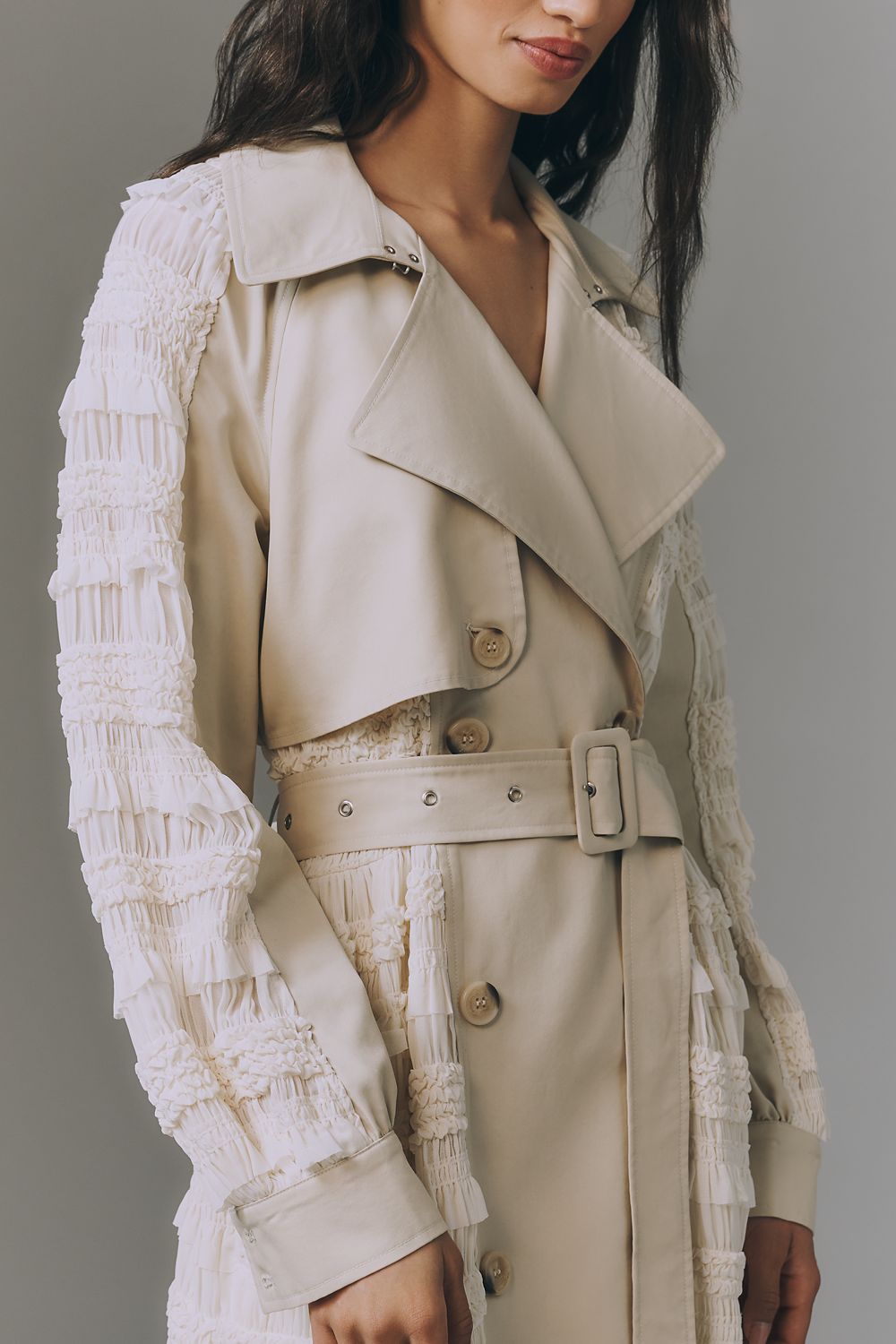 Avec Les Filles Ruffled Fabric-Mix Trench Coat, image 2 of 5