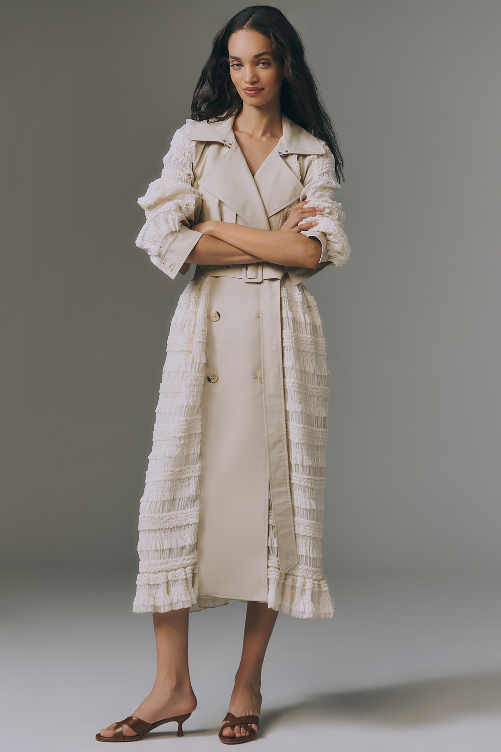 Avec Les Filles Ruffled Fabric-Mix Trench Coat, image 5 of 5