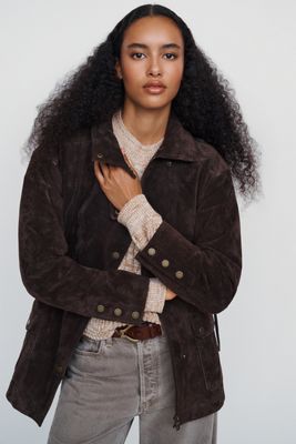 Avec Les Filles Suede Funnel Neck Jacket
