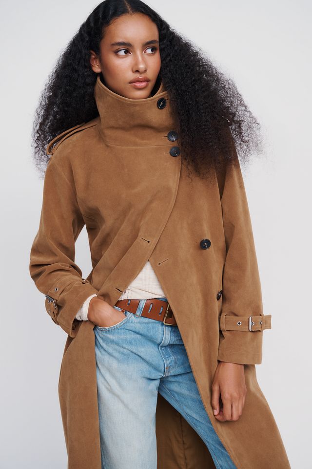 Avec Les Filles Suede Funnel-Neck Long Coat #1