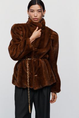 Avec Les Filles Puff Sleeve Faux Fur Jacket