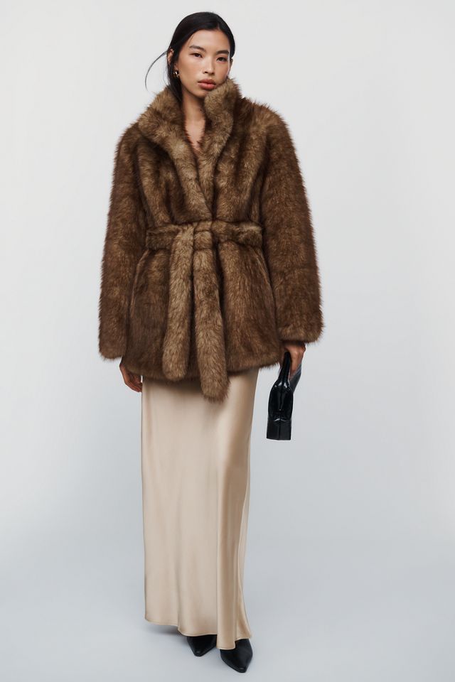 Avec Les Filles Faux Fur Funnel Neck Coat #1