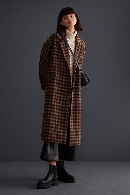 Selected femme check outlet wool wrap coat