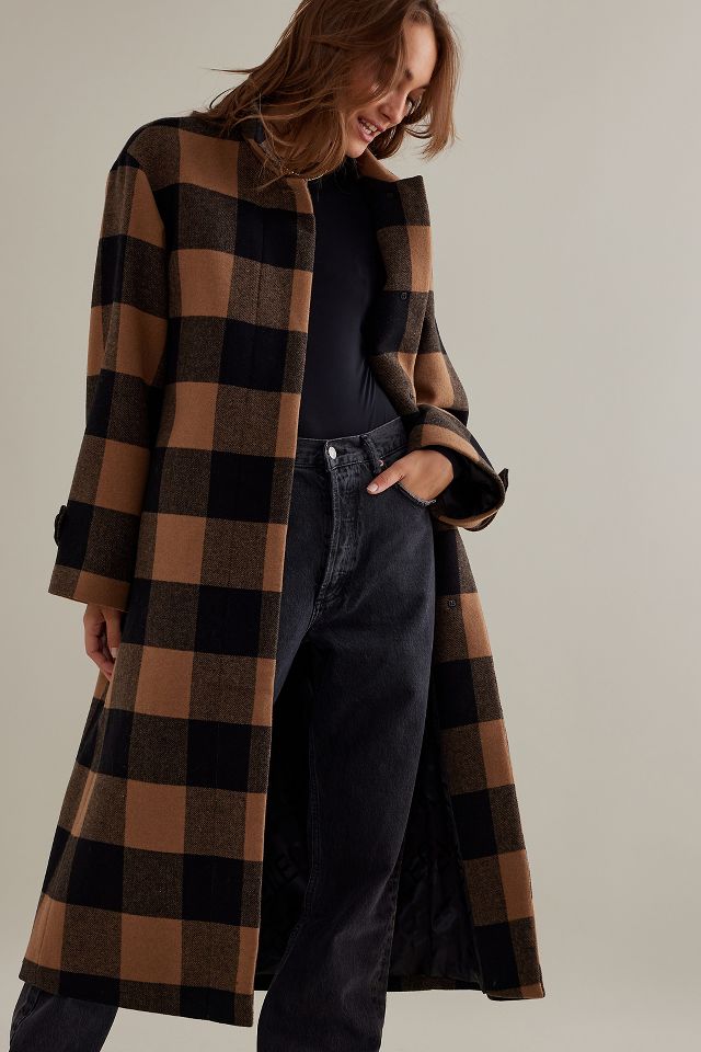 Selected femme check wool wrap outlet coat