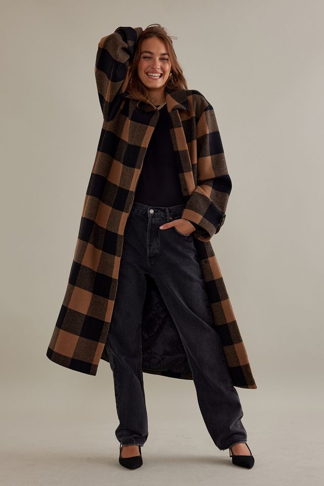 Selected Femme Evana Gingham Wool-Blend Longline Coat #3