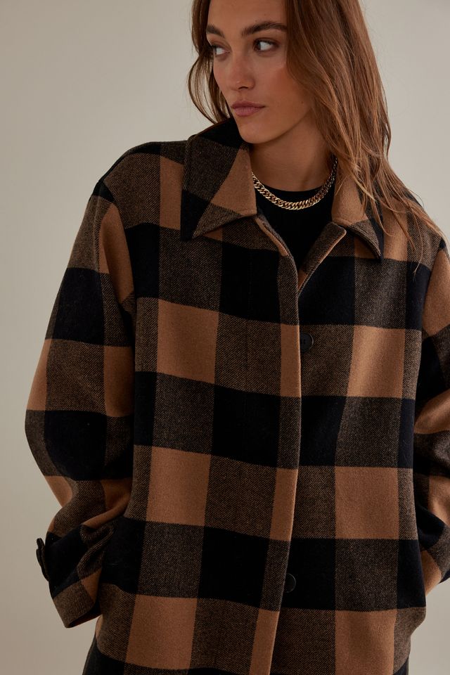 Selected Femme Evana Gingham Wool-Blend Longline Coat #4