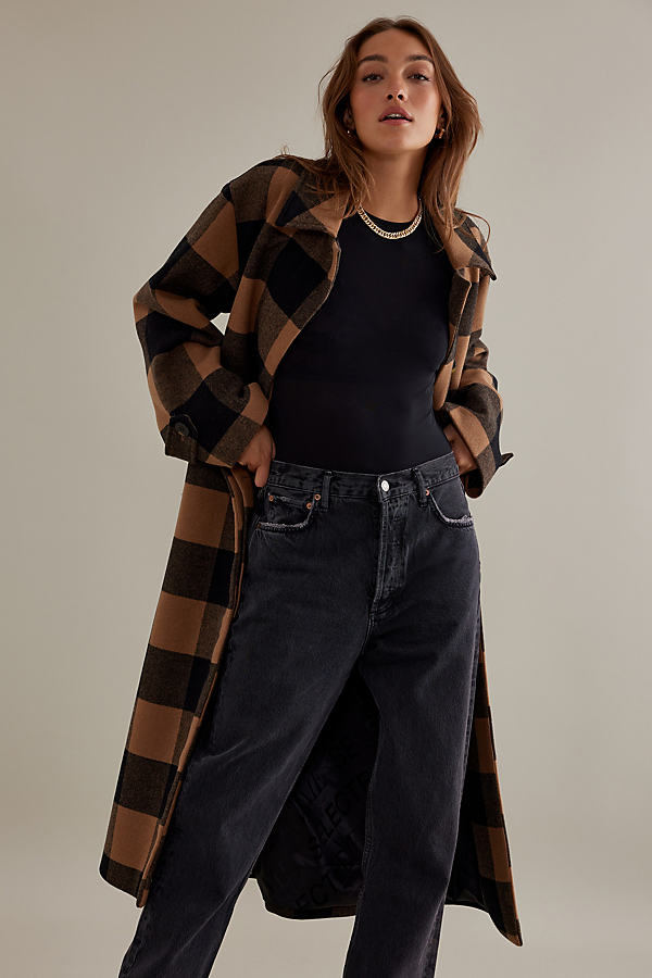 Selected Femme Evana Gingham Wool-Blend Longline Coat