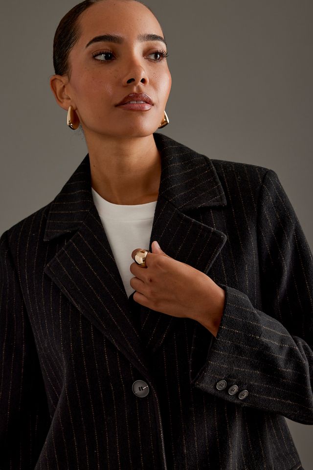 Manteau long en laine à rayures Selected Femme #3