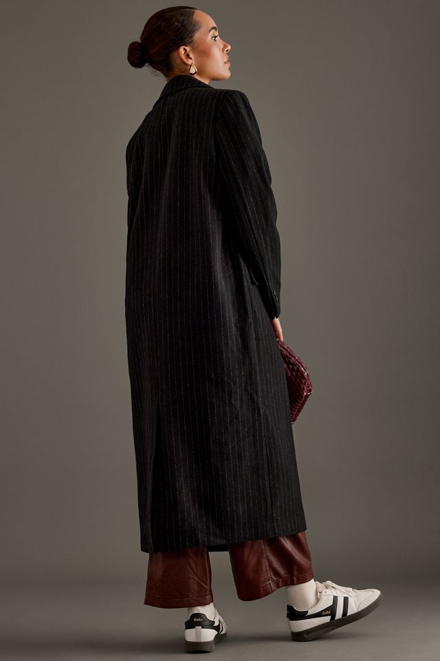 Manteau long en laine à rayures Selected Femme #1