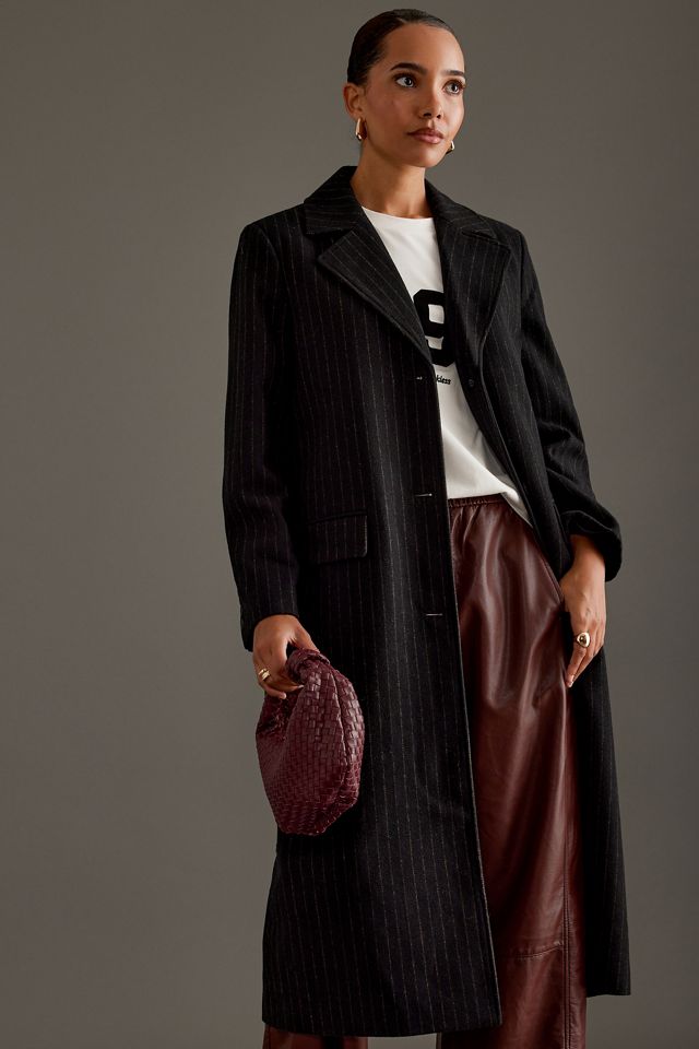 Manteau long en laine à rayures Selected Femme #2