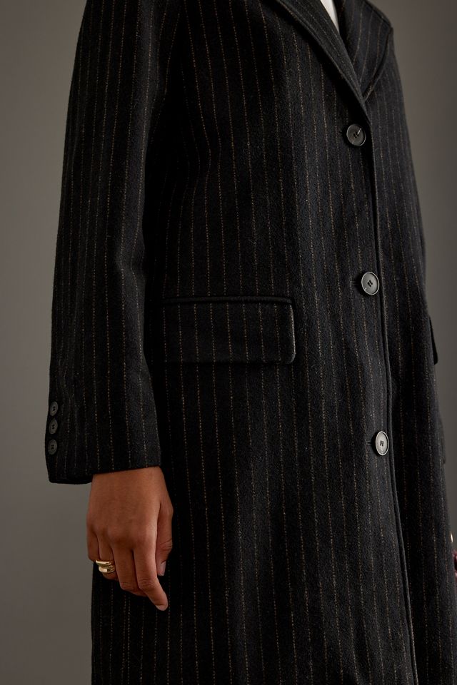 Manteau long en laine à rayures Selected Femme #4