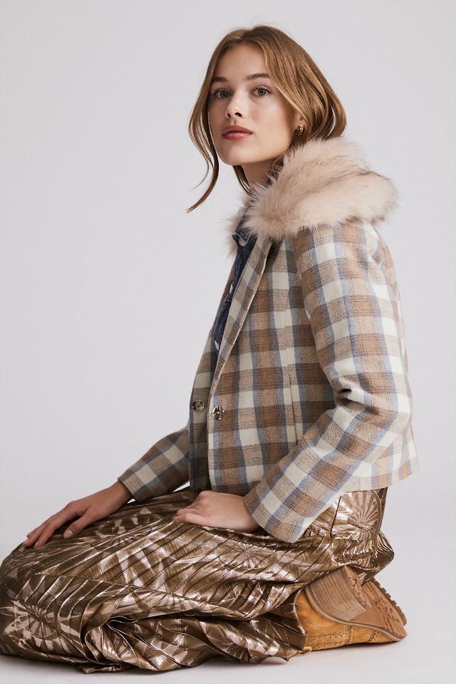 Fur shop plaid jacket