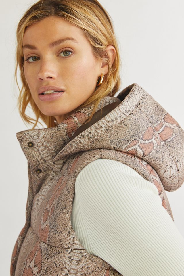 Snake-Printed Hoodie Puffer Vest #1