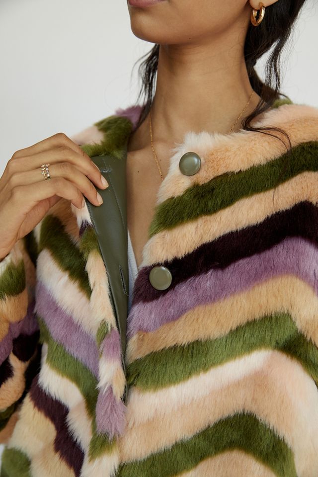 Chevron Faux Fur Coat #1