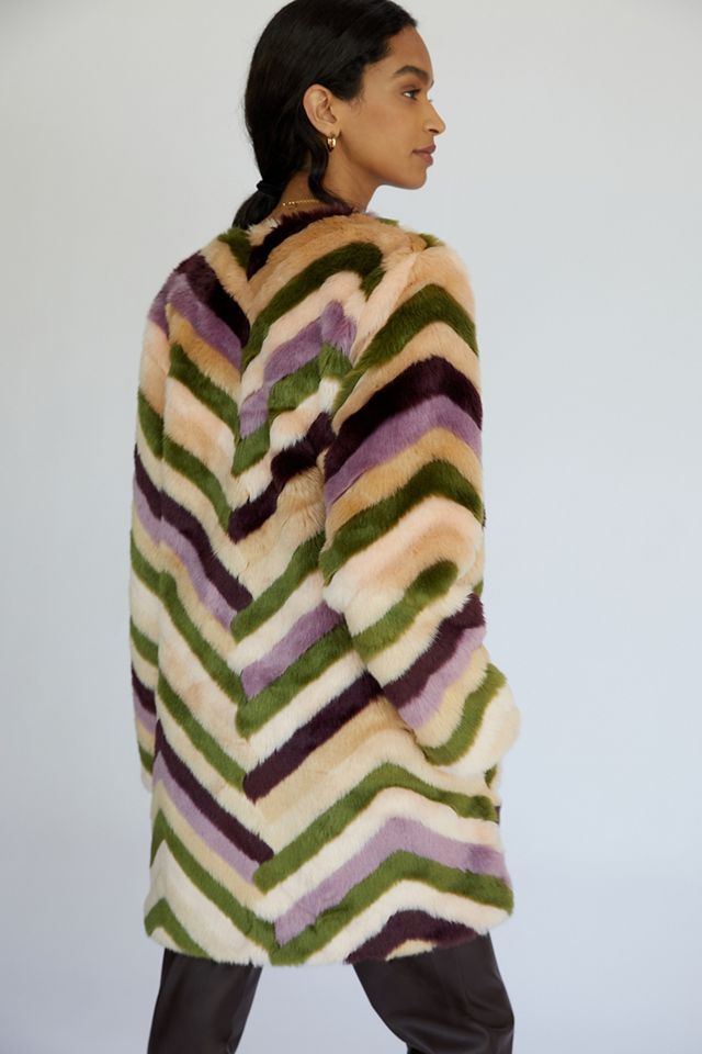Chevron Faux Fur Coat #2