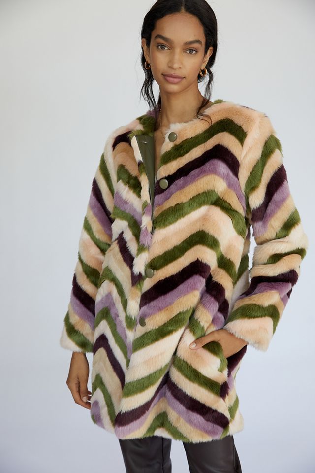 Chevron Faux Fur Coat #3