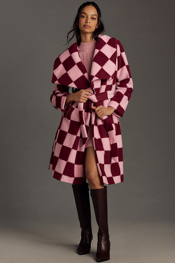Hutch Juni Checkered Coat Jacket In Pink