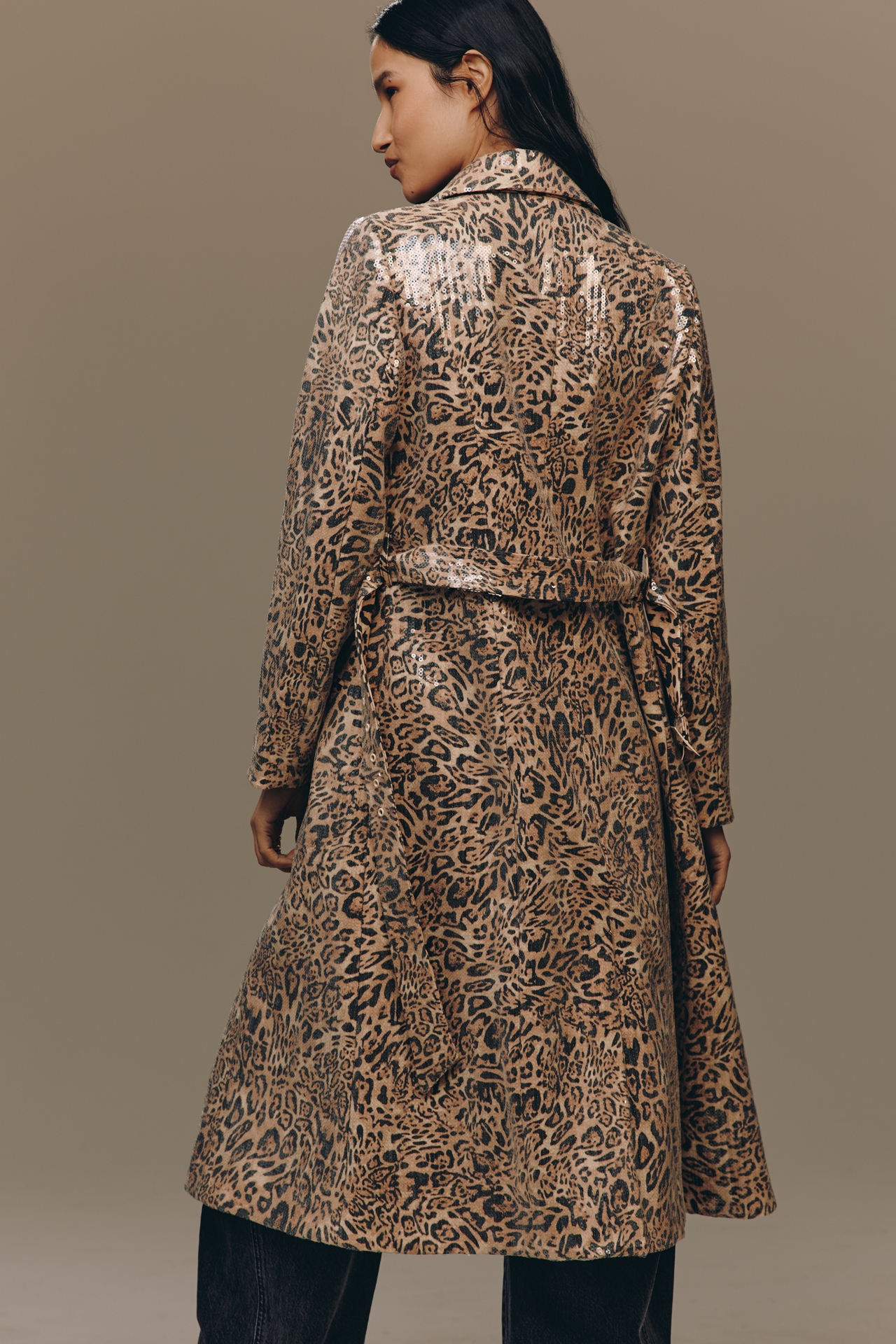 Hutch Hana Sequin Leopard Belted Coat