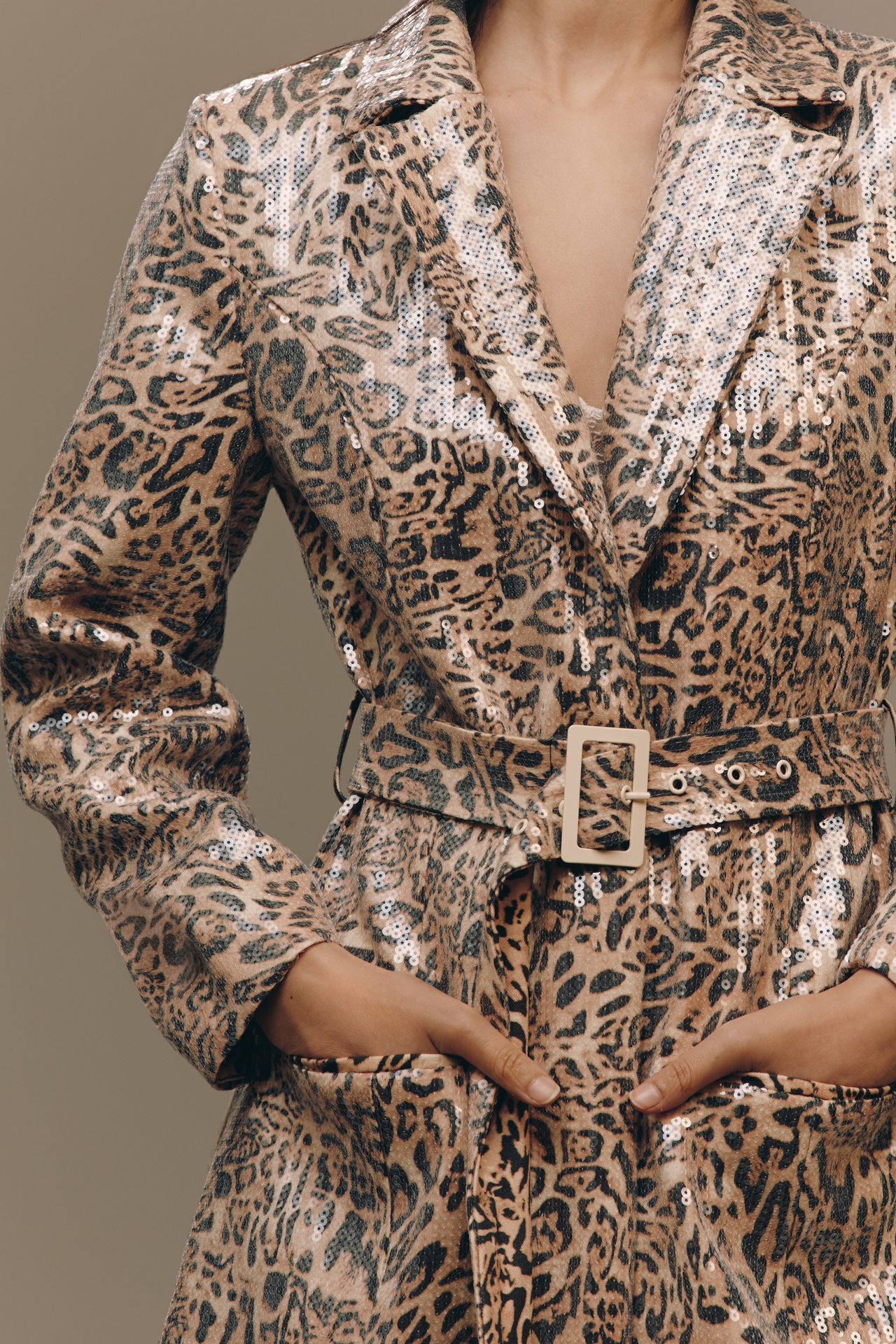 Hutch Hana Sequin Leopard Belted Coat