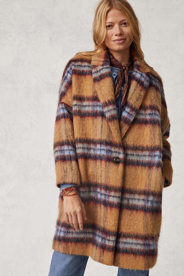 Brushed Plaid Coat