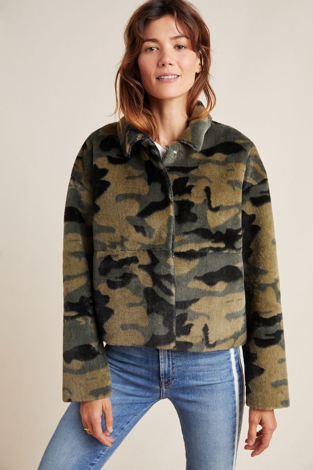 Camo faux fur jacket hotsell