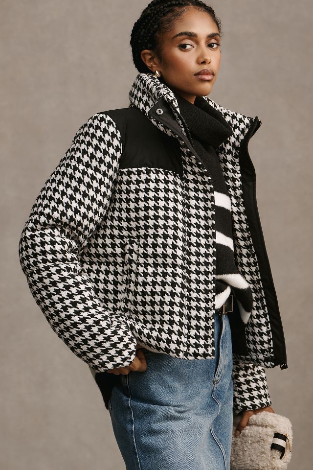 Houndstooth puffer outlet jacket