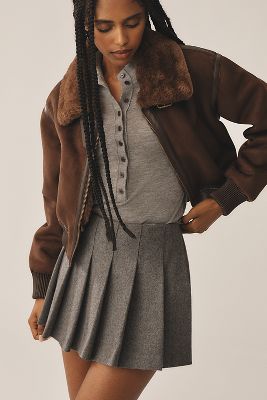 Noize Fannie Cropped Faux-suede Bomber Jacket In Brown