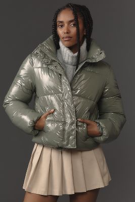 Noize Coco Crop Puffer Coat Jacket In Green