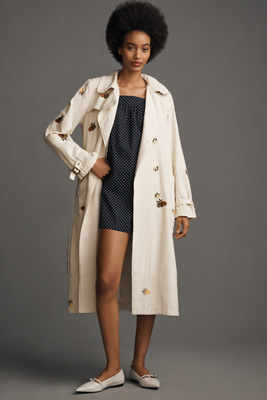 Shop Maeve Embroidered Trench Coat Jacket