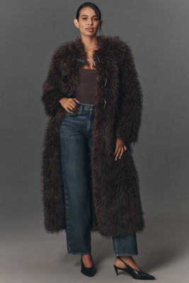 Apparis Nolwen Faux-fur Maxi Coat Jacket In Brown