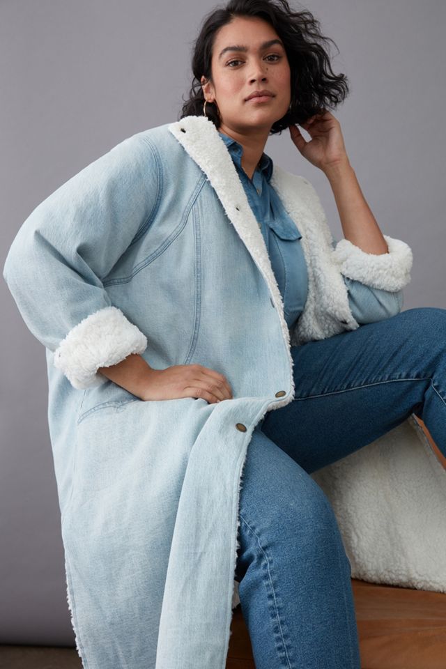 Pilcro Reversible Sherpa Denim Duster Coat | Anthropologie