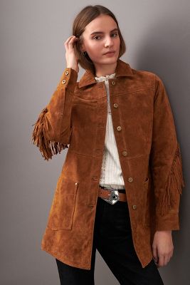 anthropologie suede fringe jacket