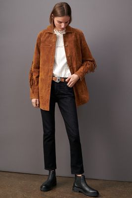 anthropologie suede fringe jacket