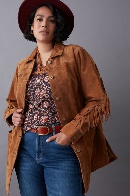 anthropologie suede fringe jacket