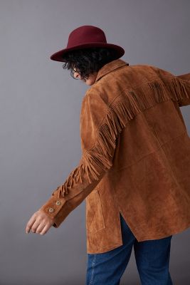 anthropologie suede fringe jacket