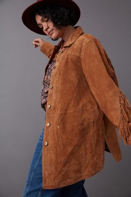 anthropologie suede fringe jacket