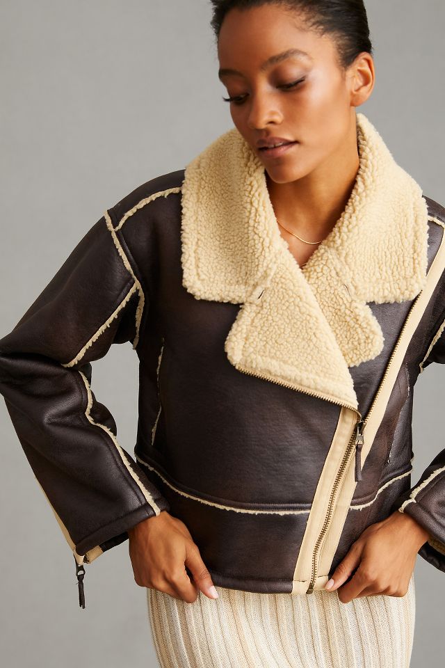 Faux leather shop sherpa jacket