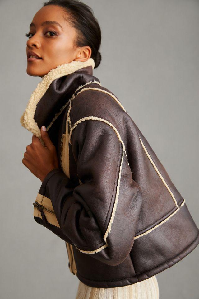 Pilcro Faux Leather Sherpa-Lined Jacket #6