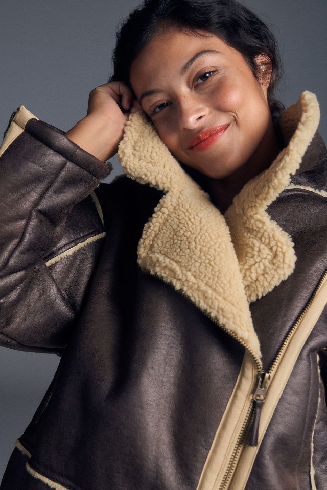 Faux sherpa moto on sale jacket