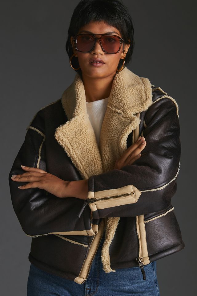 Pilcro Faux Leather Sherpa-Lined Jacket #8