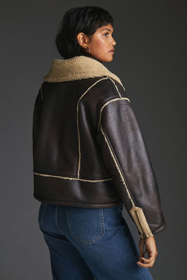 Pilcro Faux Leather Sherpa-Lined Jacket #10