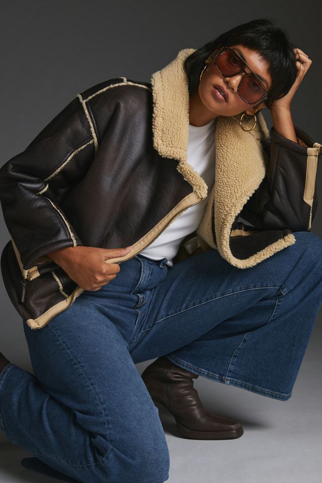 Pilcro Faux Leather Sherpa-Lined Jacket #7