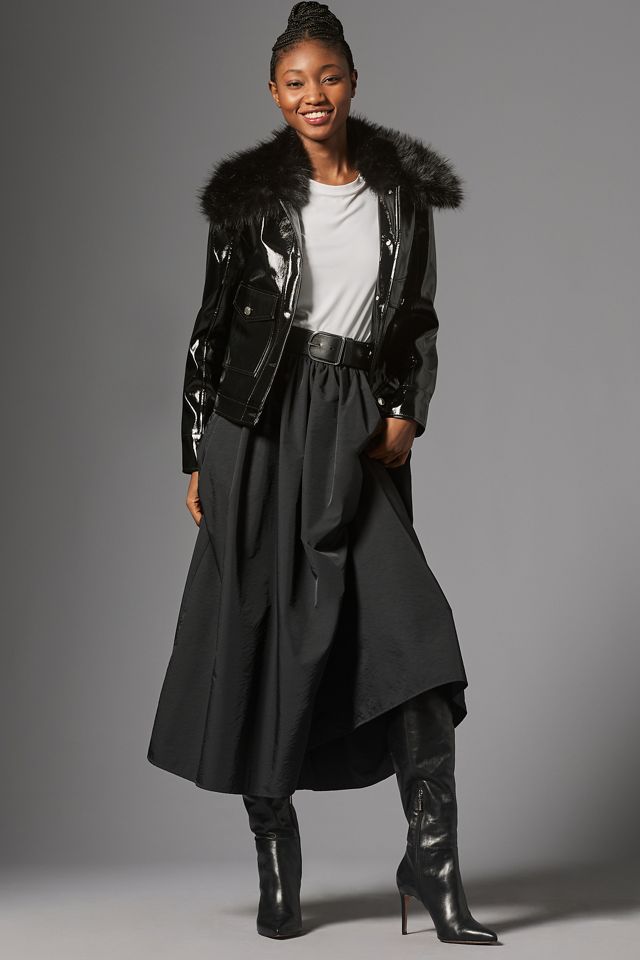 Maeve Faux Leather Furry Collar Jacket #1
