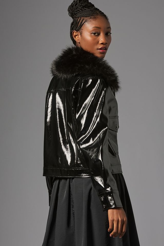 Maeve Faux Leather Furry Collar Jacket #2