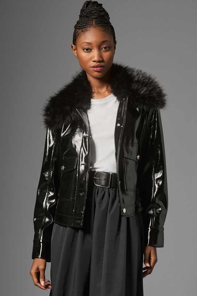 Maeve Faux Leather Furry Collar Jacket #3
