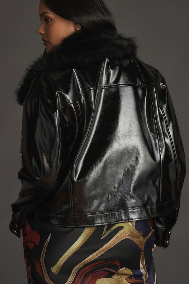 Maeve Faux Leather Furry Collar Jacket #6
