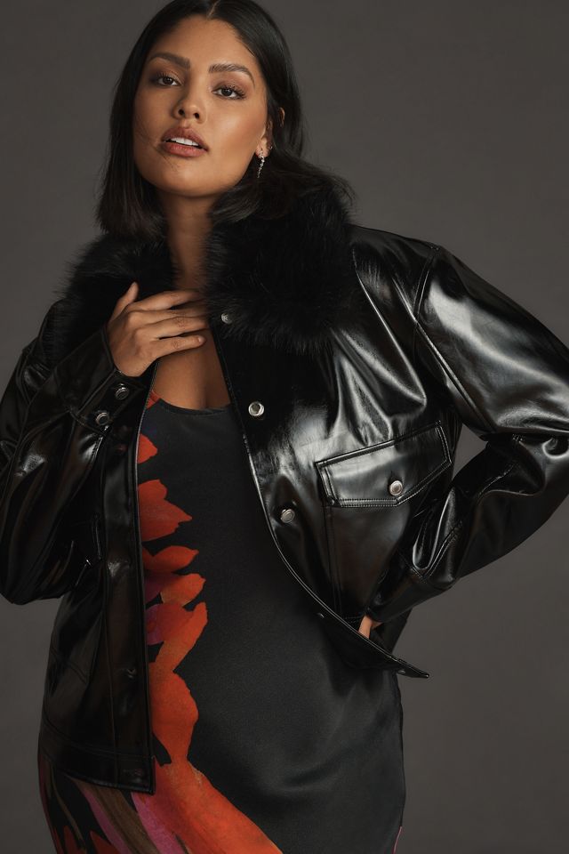 Maeve Faux Leather Furry Collar Jacket #5