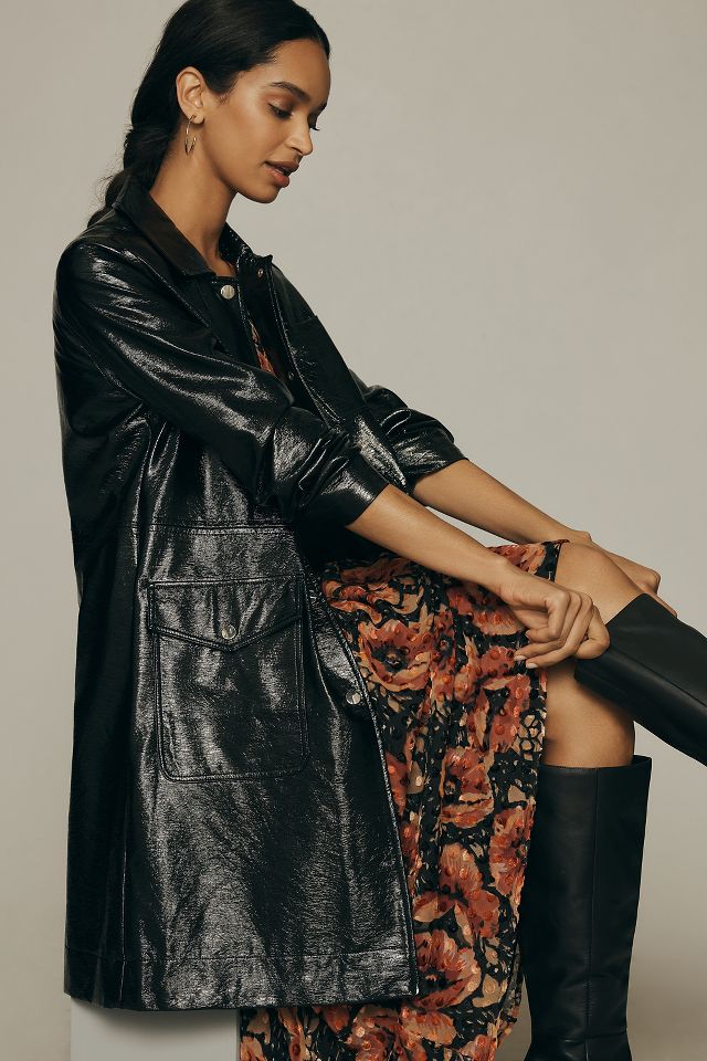 Maeve Crinkled Faux Leather Car Coat