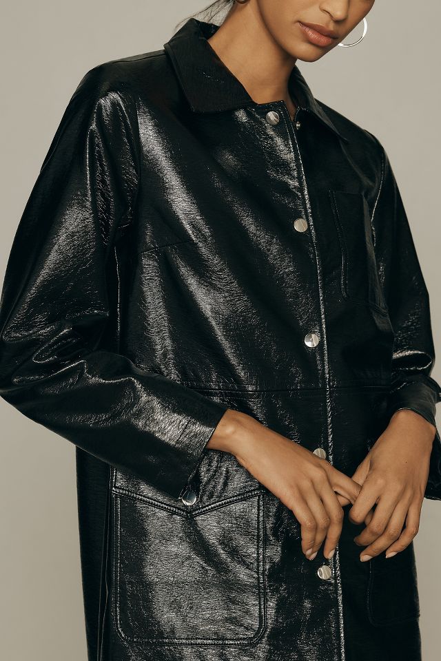 Maeve Crinkled Faux Leather Car Coat