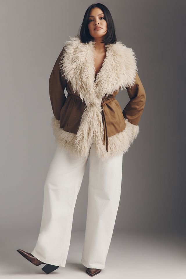 Maeve Belted Faux Fur Coat | Anthropologie